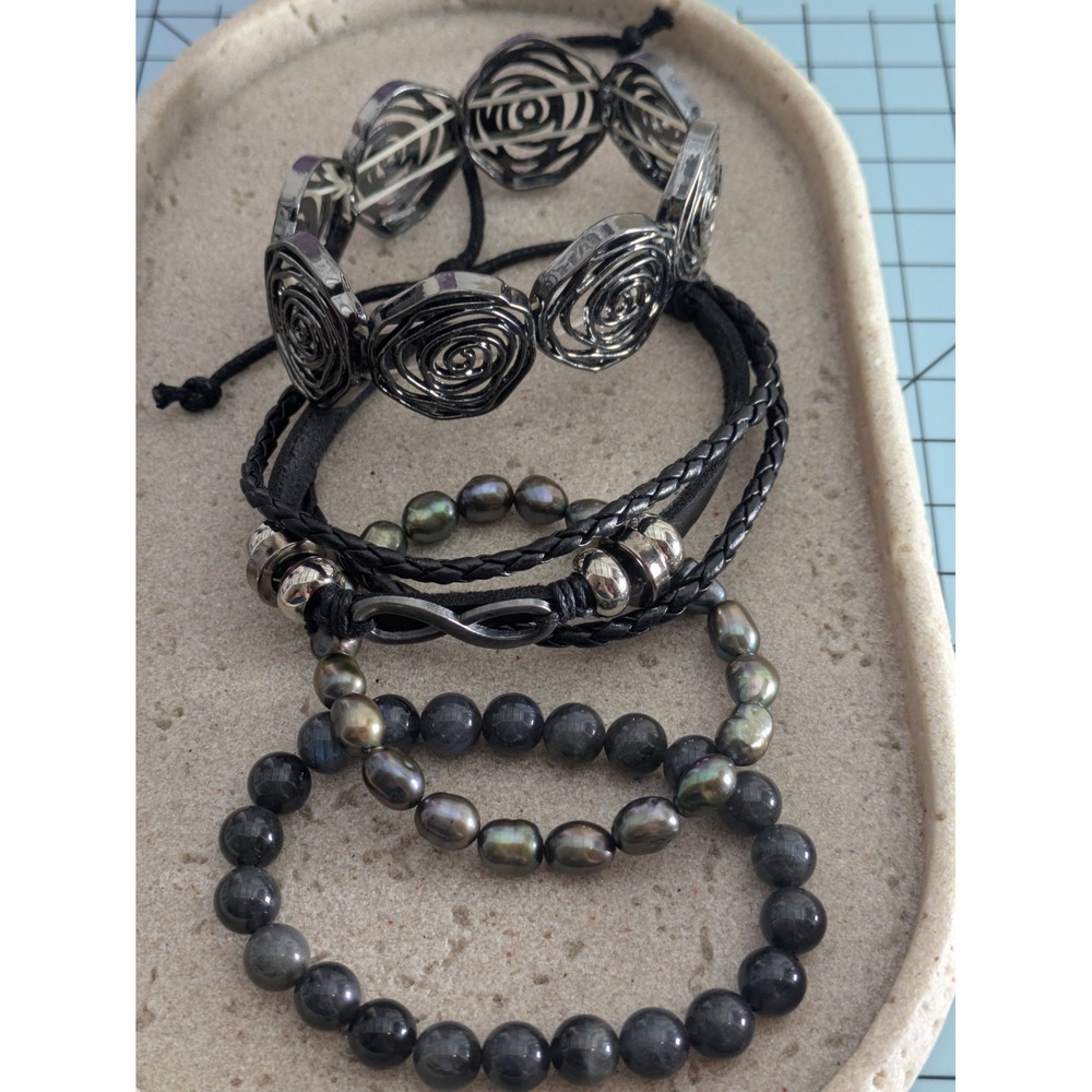 Grunge Style Bracelets Set Of 4 Smoky Black & Grays Stretch Gothic Layering